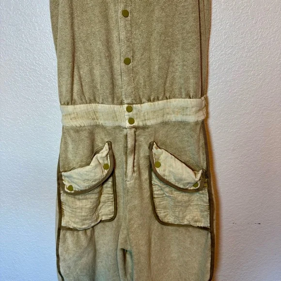 NWOT Free People Movement Timko Onesie Utility Jumpsuit Wide Leg Neutral Tan Med - Picture 4 of 12